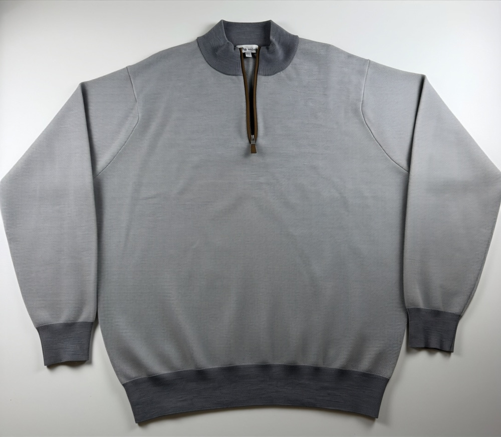 Peter Millar MF19S62 Gray Merino Wool Birdseye 1/4 Zip Sweater Mens XXL